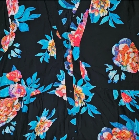 Maeve Woodland Walk Black Floral Button Down Blouse Size 12 - Picture 6 of 7